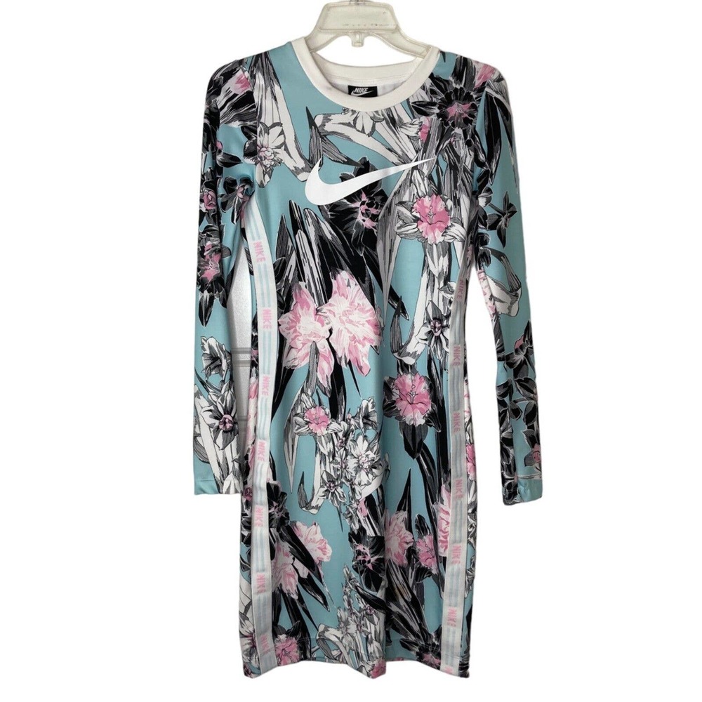 Nike Teal Floral Long Sleeve Dress with Pink and Black Accents